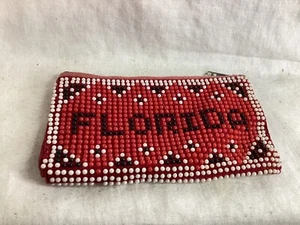 1970s Seed Beaded FLORIDA Eagle Zipper Souvenir Coin Purse - Picture 1 of 2