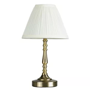 Brass Touch Table Lamp Traditional 36CM Tall Light Pleated Shade LED Dimmer Bulb - Picture 1 of 9