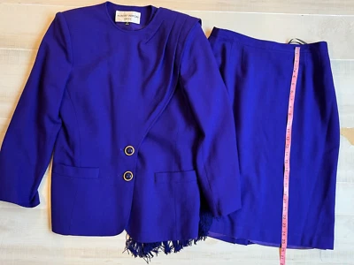 Albert Nipon suits purple 100% wool jacket + skirt set 2 pc size 14 women's - Image 1 of 4