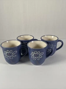 4 Pfaltzgraff Baja Kaffee Tee Tassen Becher lila-blau weiß Blume - Bild 1 von 5