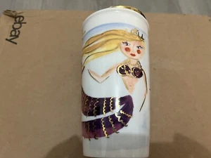 Starbucks 2015 Siren Mermaid Art Ceramic Tumbler Travel Mug Cup Gold Lid 12 oz - Picture 1 of 6