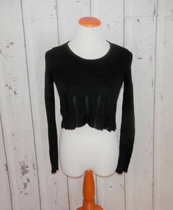 Kimchi Blue Anthro Womens Small Black Cropped Ribbed Crochet Detail Sweater 3358 - Picture 1 of 11