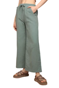 Musselin Stoff %100 Baumwolle Gummibund, weites Bein Damen Hose - dunkelgrün - Bild 1 von 4