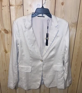 Nueva con etiquetas Chaqueta Blazer Tahari Mujer Talla 10 Corte y Cosida Beige Mezcla de Lino 1 Botón L/S - Imagen 1 de 8