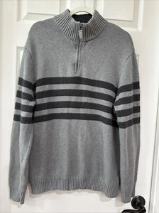 Tahari Men's XL Long Sleeve Pullover 1/4 Zip Sweater Gray Stripe EUC - Picture 1 of 8