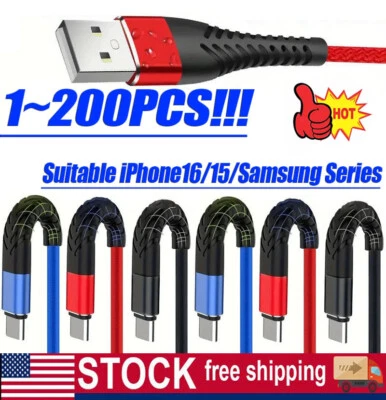 Braided USB C Type C Fast Charging Data Cable Cord for iPhone 17 Pro Max 15 lot - Image 1 of 4