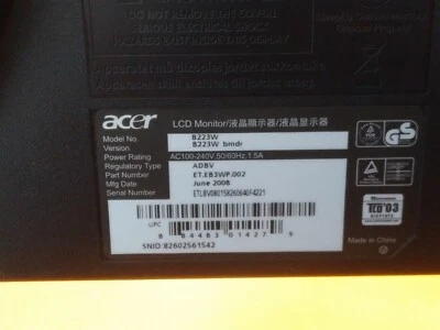 ⭐️⭐️⭐️⭐️⭐️ Monitor Acer B223W 22" w Stand - Image 1 of 4