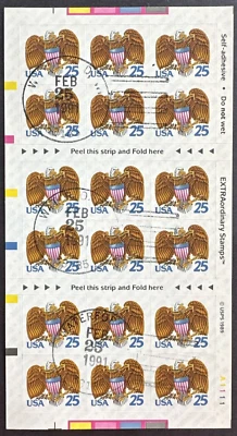 US 1989 Sc# 2431a BOOKLET Pane of 18 Pre-canceled Self Adhesive Eagle Shield - Image 1 of 2