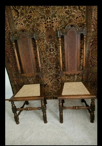Antique Victorian Oak Carolean Caned Highback Hall Chairs 1880-1900 Cover