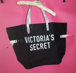 Victoria's Secret Ltd Edition Black Canvas Tote Bag White Lettering Weekender - Picture 1 of 8
