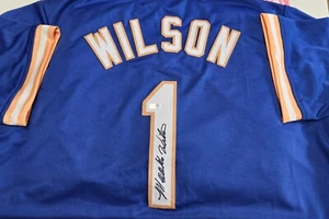 Camiseta azul personalizada firmada por Mookie Wilson de los Mets de Nueva York - Imagen 1 de 4