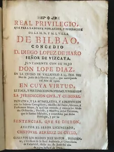 BILBAO FOUNDING Diego de Haro, Deusto, Laws... Basque Country first edition 1735 - Picture 1 of 11