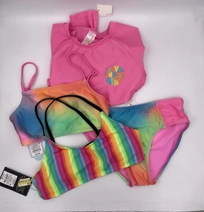 Cat & Jack Girl's Rainbow Sparkle Rash Guard Swim Set Pink Size L (10-12) +1 Top - Picture 1 of 11