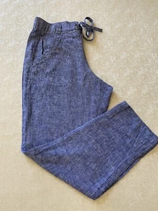 VAN HEUSEN Women Linen Blend Pull On Pants Tapered Leg Blue Elastic Waist Sz 12 - Picture 1 of 15