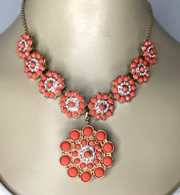 Premier Designs Peachy Keen Rhinestone Acrylic Necklace Removable Pin 976 - Image 1 of 4
