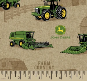John Deere Farm Country Brown Cotton Fabric - Picture 1 of 2
