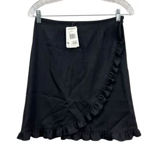 Nordstrom Sally Miller Womens Skirt Faux Wrap Stretch Ruffled Trim Black Size 1 - Picture 1 of 6