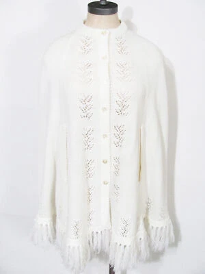Suéter vintage BLANCO FLECOS CAPA DE ABEJA AÑOS 60 Cárdigan Botón Chal Envoltura Poncho M/L Foto 1 de 4