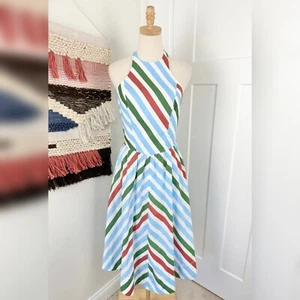Maeve Anthropologie Halter Midi Sundress Striped Cotton Blue Combo Sz S NWT - Picture 1 of 11