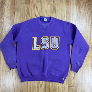 Vtg LSU Tigers Russell Athletic Sweatshirt Sz XL NCAA SEC Purple Graphic Print - Picture 1 of 13