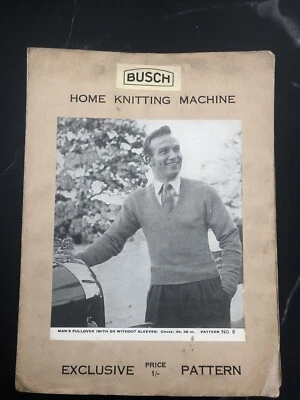 Vintage Busch Home Knitting Machine Mans Pullover Pattern No 8 - Image 1 of 4