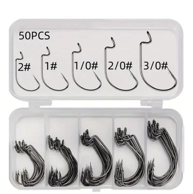 50x Offset Hooks Wide Gap Weedless Worm Hooks Pike Perch Soft Lures Fishing - Image 1 of 4