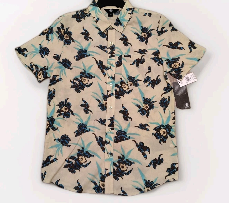 Volcom Shirt Men's Small Button-Front High Ball Woven Multicolor Tropical Top  - Image 1 of 4