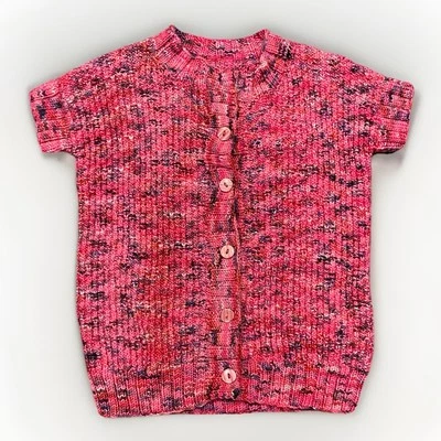 Hand Knit Pink Moss Stitch Cardigan Age 10-14 Knit Sample Short Sleeve Button - Image 1 of 4