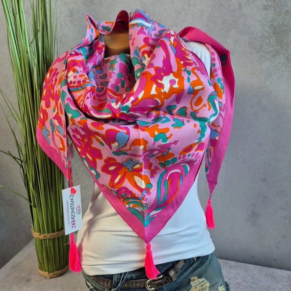 Zwillingsherz Schal Tuch Pink Rosa Weiß Schultertuch Dreieckstuch (0 439) NEU