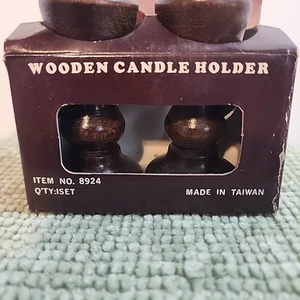 Vintage Sun Ray Wooden Candle Holders NIB Set of 2 – Made in Taiwan 3 In Tall - Picture 1 of 7