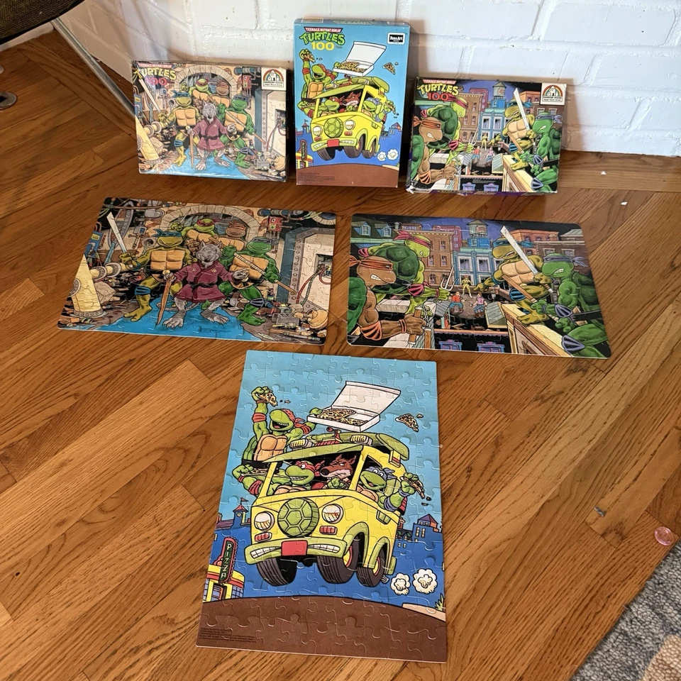 Vintage Lot 3 Ninja Turtles COMPLETE 100 Pc. Puzzles 1987 1993 TMNT Rooftop - Image 1 of 4
