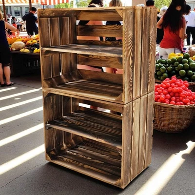 HOLZKISTEN OBSTKISTEN WEINKISTEN APFELKISTEN 50x40x30cm NATUR GEFLAMMT Boden TOP - Bild 1 von 4