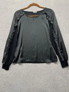 ZARA Collection Black Ruffle Sleeve Satin Front Knit Top Blouse Women’s M - Picture 1 of 6