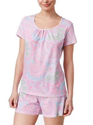 Lauren Ralph Lauren 2PC Pajama Set Womens Pink Floral Paisley Top Shorts Sz M - Image 1 of 4