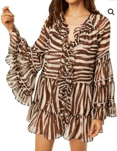 MISA Los Angeles Tallulah Kleid Größe L Zebra Braun Sexy Rüschen Transparent - Bild 1 von 10