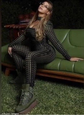Ivy Park Adidas Wild Pine Green and Black Velvet/ Mesh Gingham Print Catsuit - M - Image 1 of 4