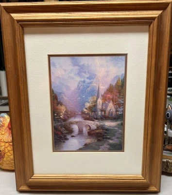 Thomas Kinkade The Mountain Chapel 18x15 Oak Frame Ready to Hang - Image 1 of 4