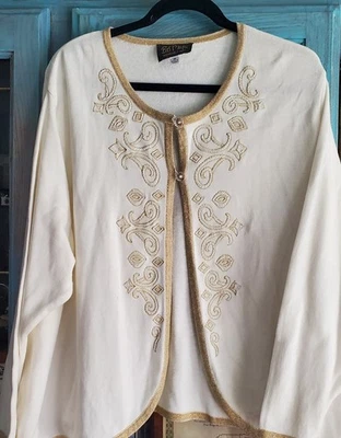 Off-white Sweater 3XL Bob Mackie  Gold Trim/Beads/ White Christmas/Any Holiday - Image 1 of 4