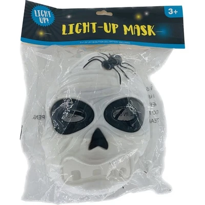 Light Up Kids Face Mask Children Halloween White Black Skull Front Battery  - Image 1 of 4