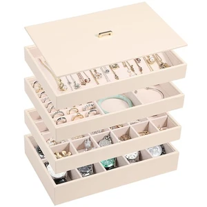 Stackable Jewelry Organizer Tray with Lid, PU Leather Jewelry Storage Holder ... - Picture 1 of 6