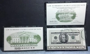 1996 $20 LOW NUMBERED UNCIRCULATED NOTE AL 00002506 A w/FOLDER & SLEEVE - Picture 1 of 13