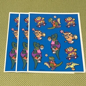 Vintage Hallmark Dinosaur Stickers 1980s-90s 3 Sheets Skateboarding Soccer - Picture 1 of 2
