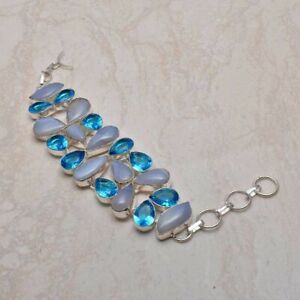 Blue Lace Agate Blue Topaz Handmade Big Bracelet Jewelry 49 Gms LBB-9762