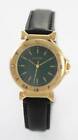 Victory Green Mens Stainless Gold Black Leather Battery Quartz Easy Read Watch
