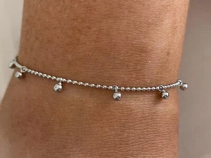 925 Sterling Silver Ball Chain Anklet Women Girls Child Hanging Balls Chain - Picture 1 of 2
