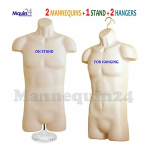 Juego de 2 torsos maniquí de carne macho - 2 formas de vestido de plástico + 2 perchas + 1 soporte - Imagen 1 de 5
