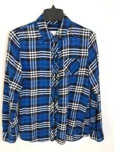 Justice Plaid Long Sleeve Button Up Shirt Youth Girls Size 16 - Picture 1 of 7