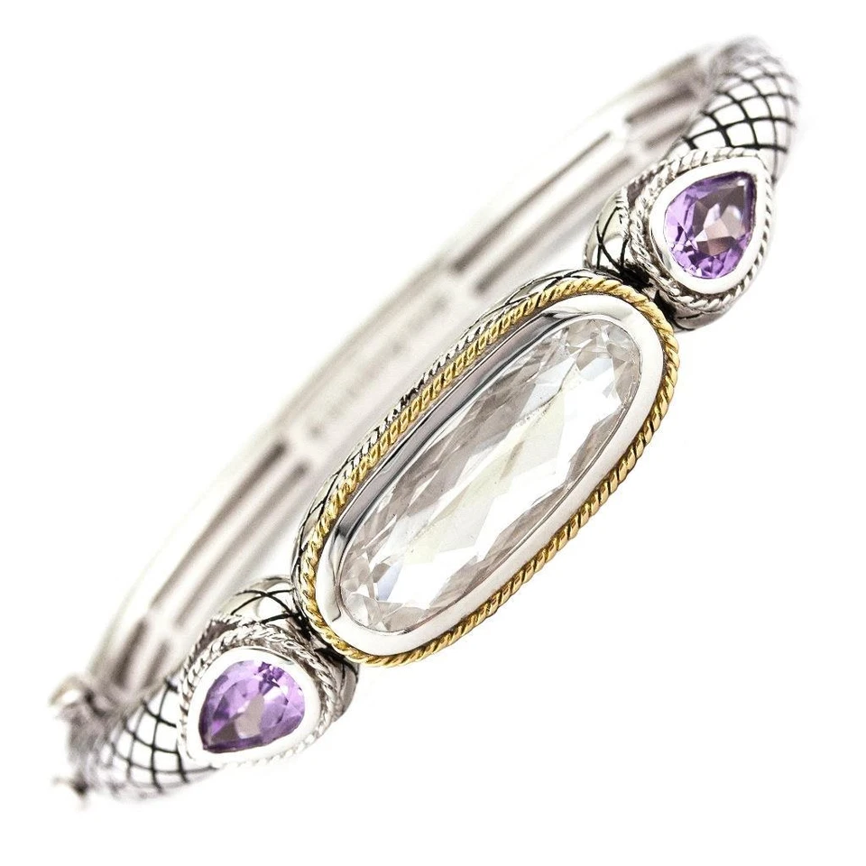 Andrea Candela 18k Gold & Silver Pink Amethyst & White Quartz Bangle ACB326-PAWQ - Image 1 of 1