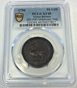 1796 GRAN BRETAÑA MEDIO PENIQUE CONDER TOKEN D&H - 1041 CIERVO GRADUACIÓN PROFESIONAL XF40 (2865) - Imagen 1 de 4