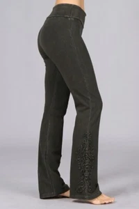 Chatoyant Mineral Wash Bootcut Crochet Lace Dark Moss Large - Picture 1 of 4